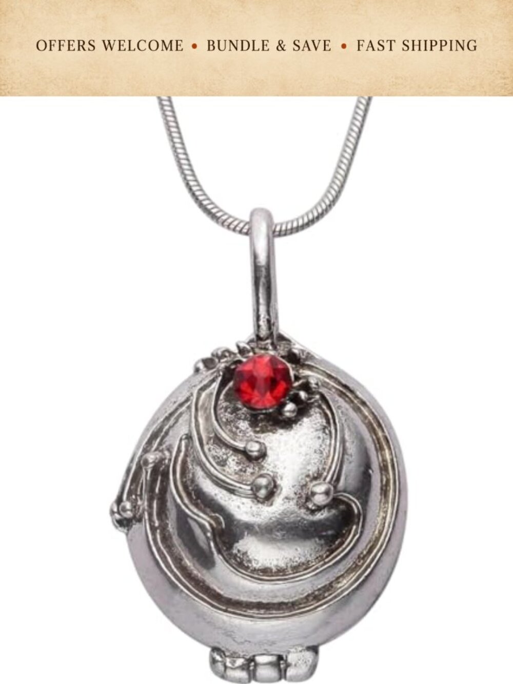 Antique Silver Opening Locket Necklace Snake Chain Heart Vampire Style